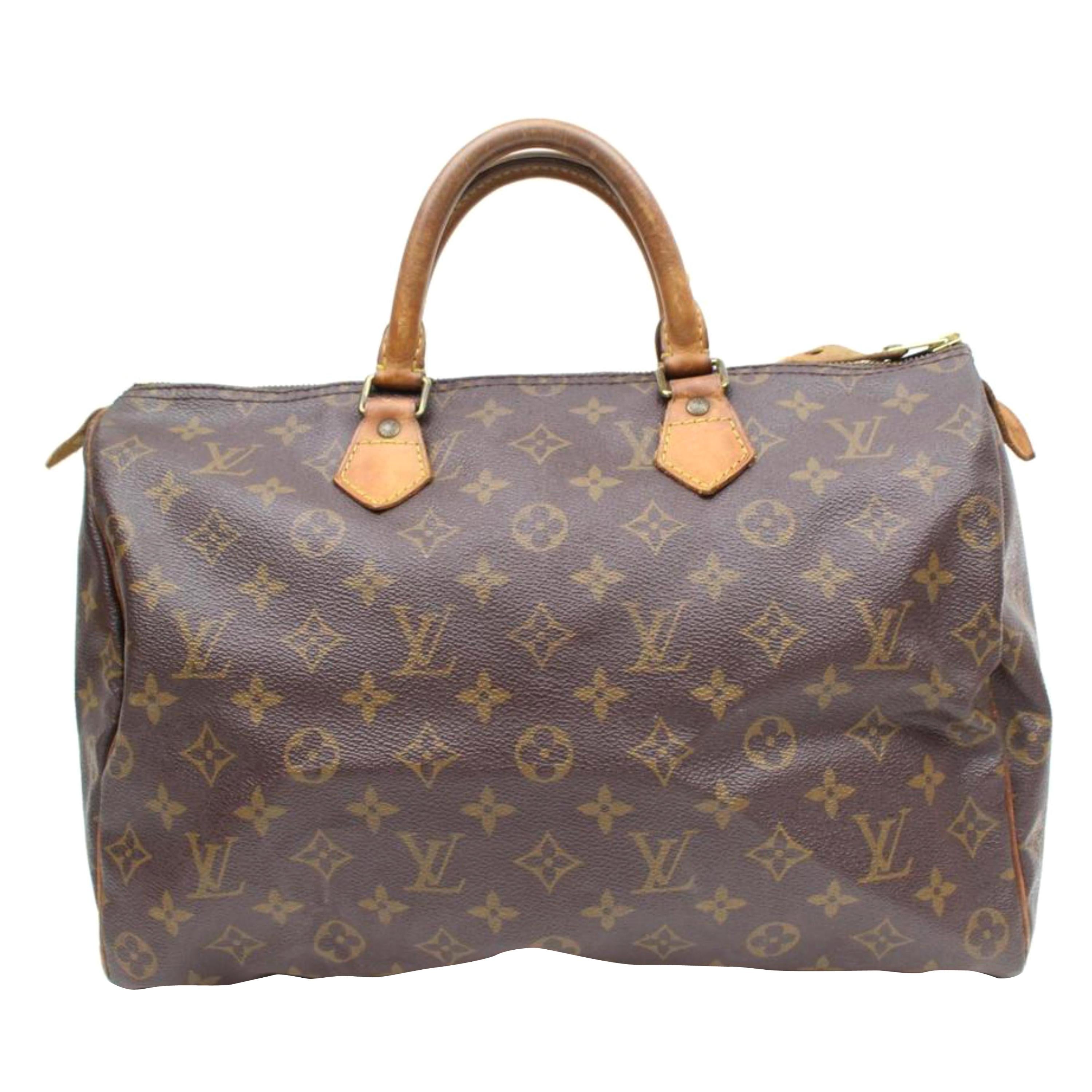 Louis Vuitton Speedy Monogram 35 869197 Brown Coated Canvas Satchel For Sale