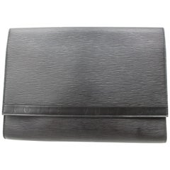 Louis Vuitton Noir Fold Over Large Document 868600 Black Leather Clutch
