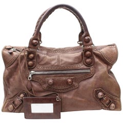 Used Balenciaga Oxford The First City Handbag 868288 Brown Leather Shoulder Bag