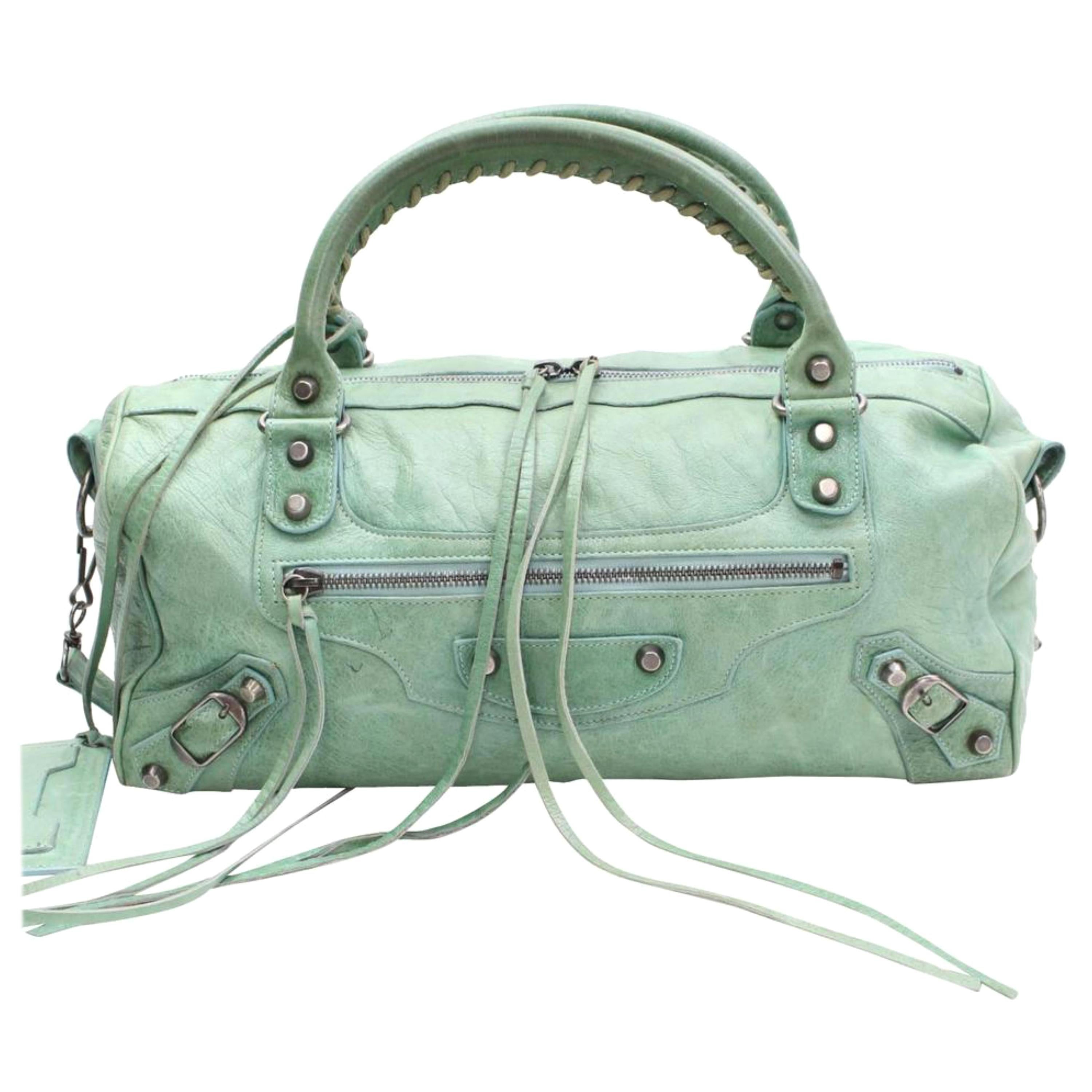 Balenciaga Twiggy 2way 868287 Green Leather Shoulder Bag For Sale