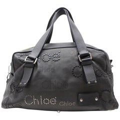 Chloé Studded Logo Boston Duffle 868209 Black Leather Weekend/Travel Bag