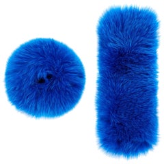 Verheyen London Snap on Fox Fur Cuffs in Blue Topaz 