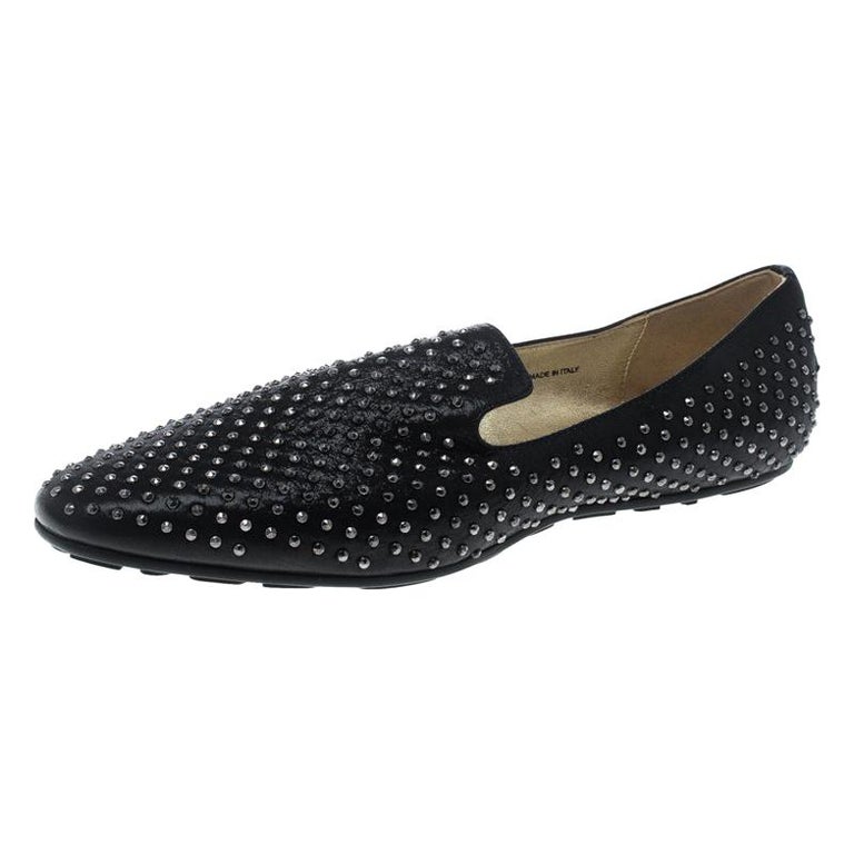 Jimmy Choo Black Studded Shimmering Leather Wheel Smoking Slippers Size ...