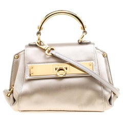 Salvatore Ferragamo Metallic Grey Satin Mini Sofia Crossbody Bag