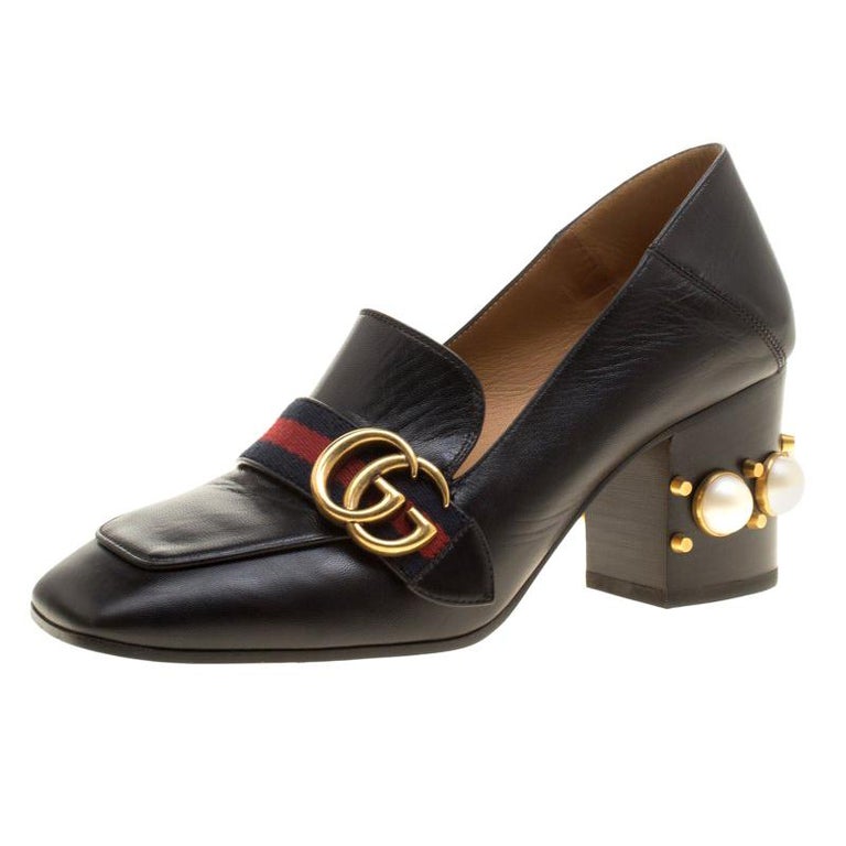 Gucci Faux Pearl Embellished Collapsible Heel Counter Loafer Pumps Size ...
