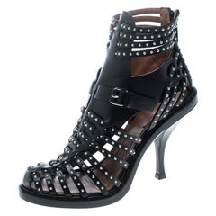 Givenchy Black Leather Studded Gladiator Sandals Size 38.5