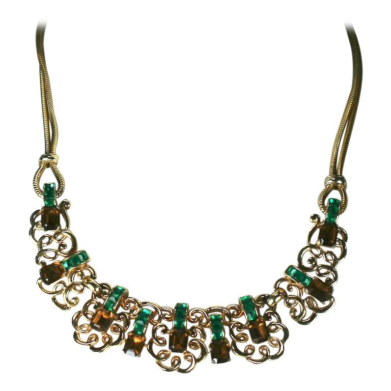 Marcel Boucher Retro Topaz and Emerald Necklace For Sale