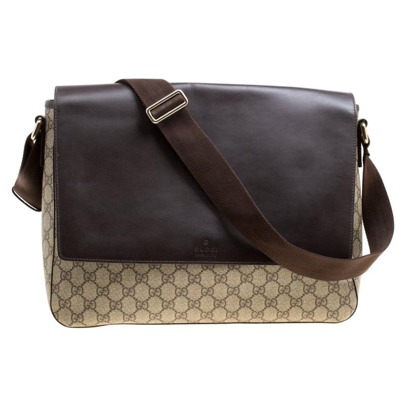 Gucci Beige/Brown GG Surpreme Canvas and Leather Messenger Bag