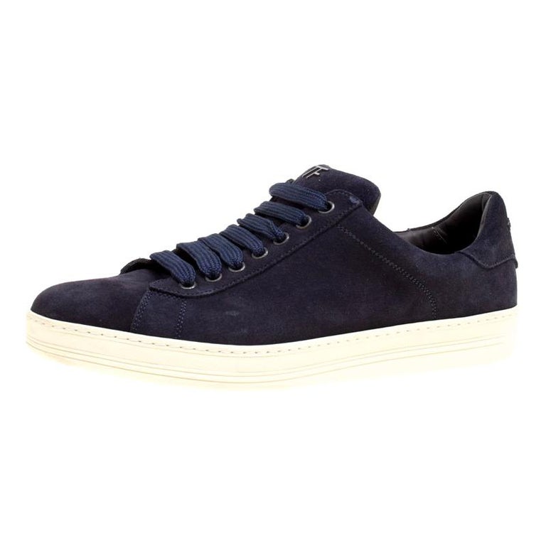 Tom Ford Navy Blue Suede Russell Sneakers Size 40.5 For Sale at 1stDibs