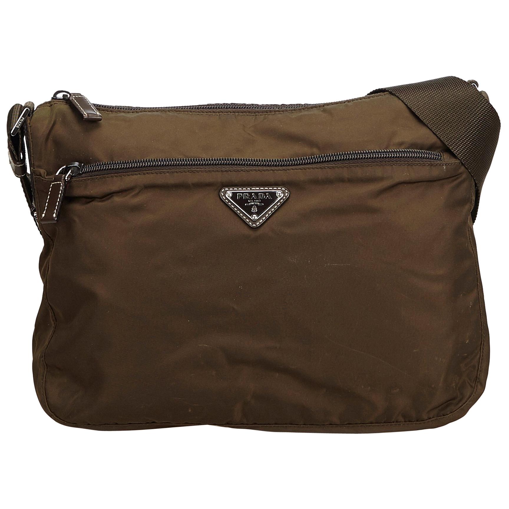 Prada Brown Nylon Crossbody Bag For Sale