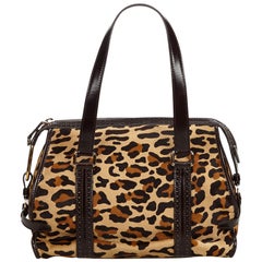 Celine Brown Leopard Print Pony Hair Shoulder Bag