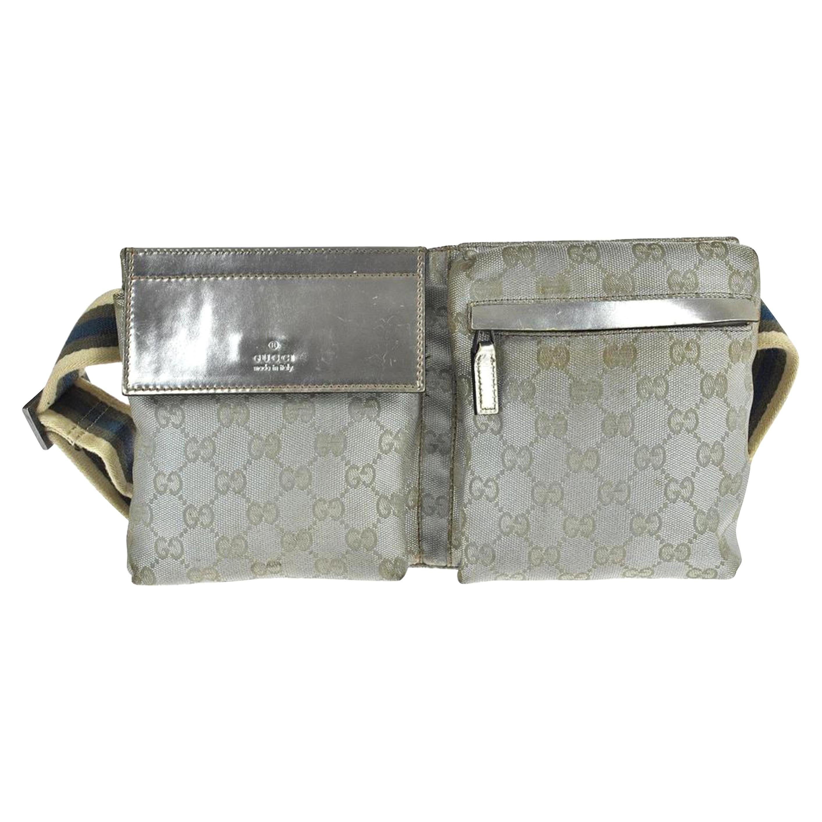 Gucci Monogram Fanny Pack Waist Pouch 868030 Silver Canvas Cross Body Bag For Sale