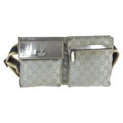 Used Gucci Monogram Fanny Pack Waist Pouch 868030 Silver Canvas Cross Body Bag