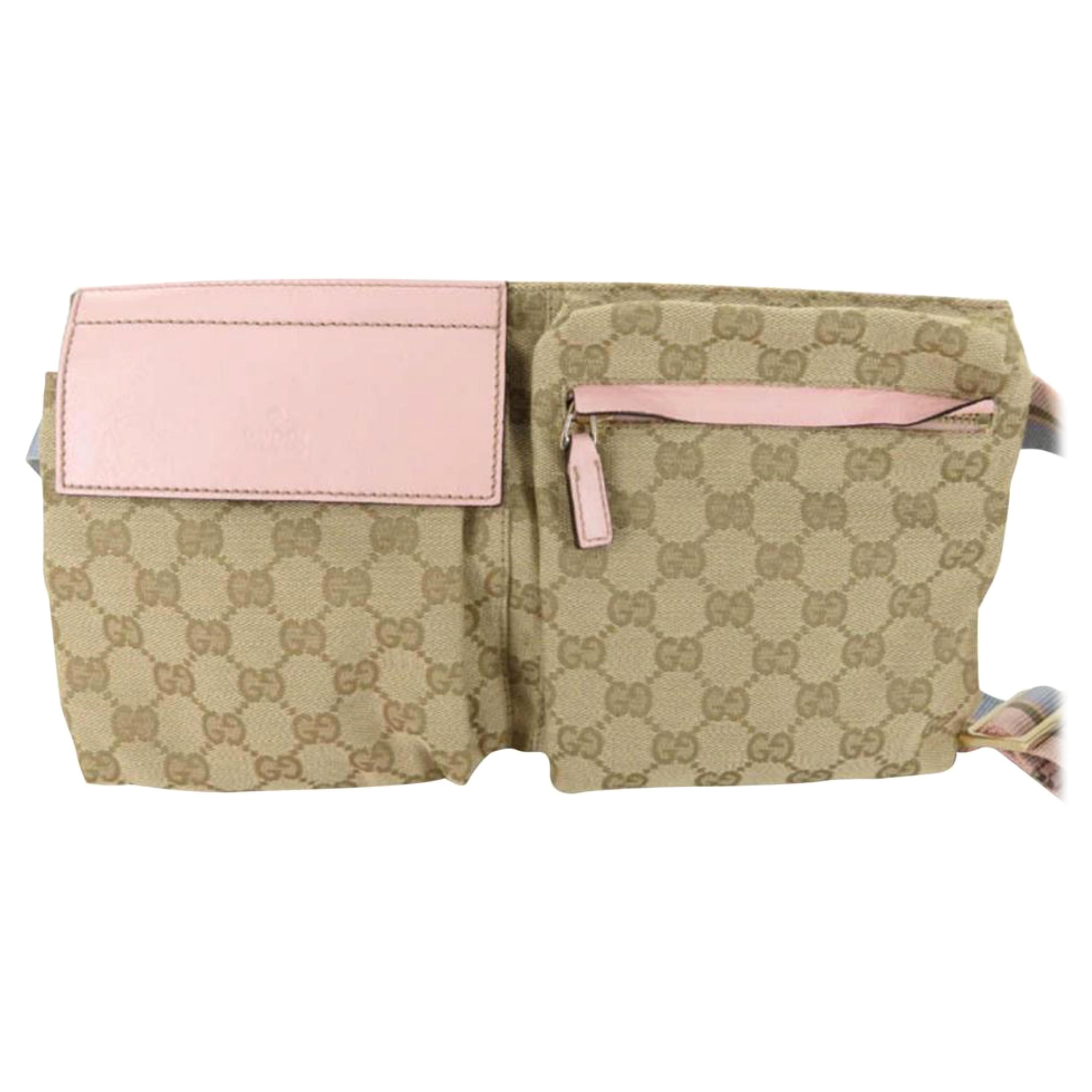 Gucci Monogram Gg Fanny Pack Waist Pouch B867848 Pink Canvas Cross Body Bag