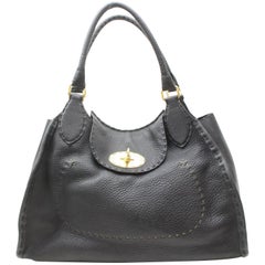 Fendi Selleria Turnlock 869639 Black Leather Shoulder Bag