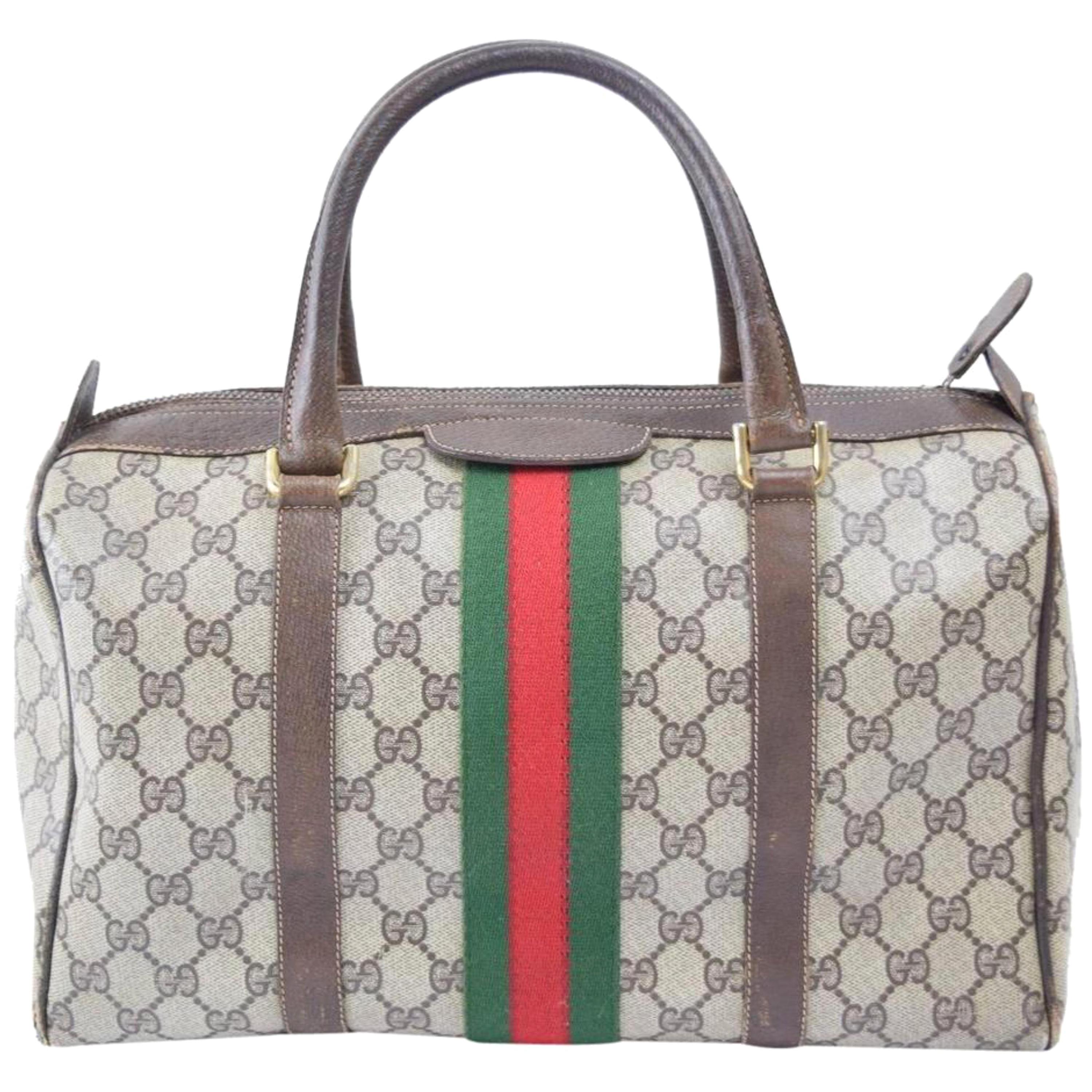 Gucci Boston Supreme Gg Sherry Monogram Web 869568 Brown Coated Canvas Satchel For Sale