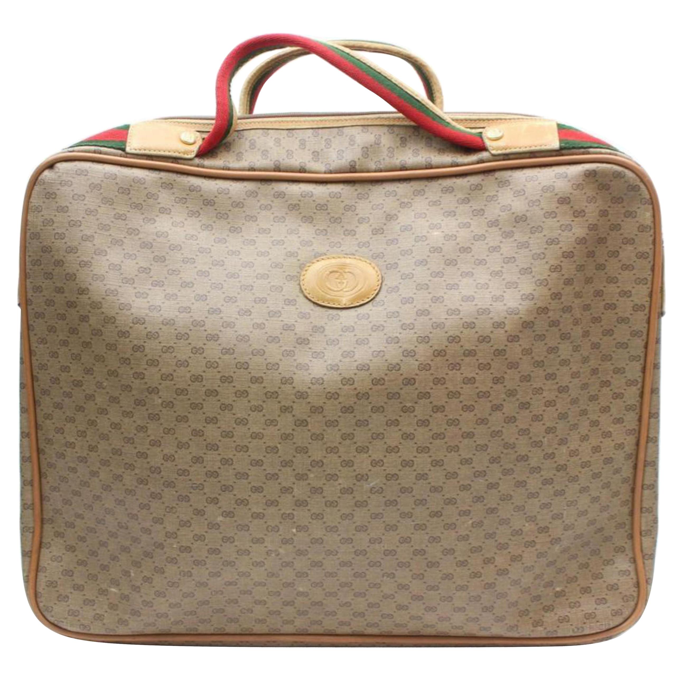 Gucci Boston Sherry Monogram Web Suitcase 869496 Brown Coated Canvas Weekend/Tra For Sale