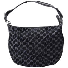 Gucci Monogram Gg Hobo 869280 Black Suede Leather Shoulder Bag