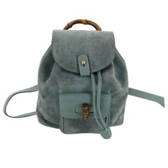 Gucci Blue-green Bamboo Mini 869093 Blue Suede Leather Backpack