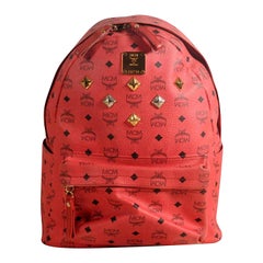 MCM Studded Medium Stark 868848 Red Coated Canvas Backpack
