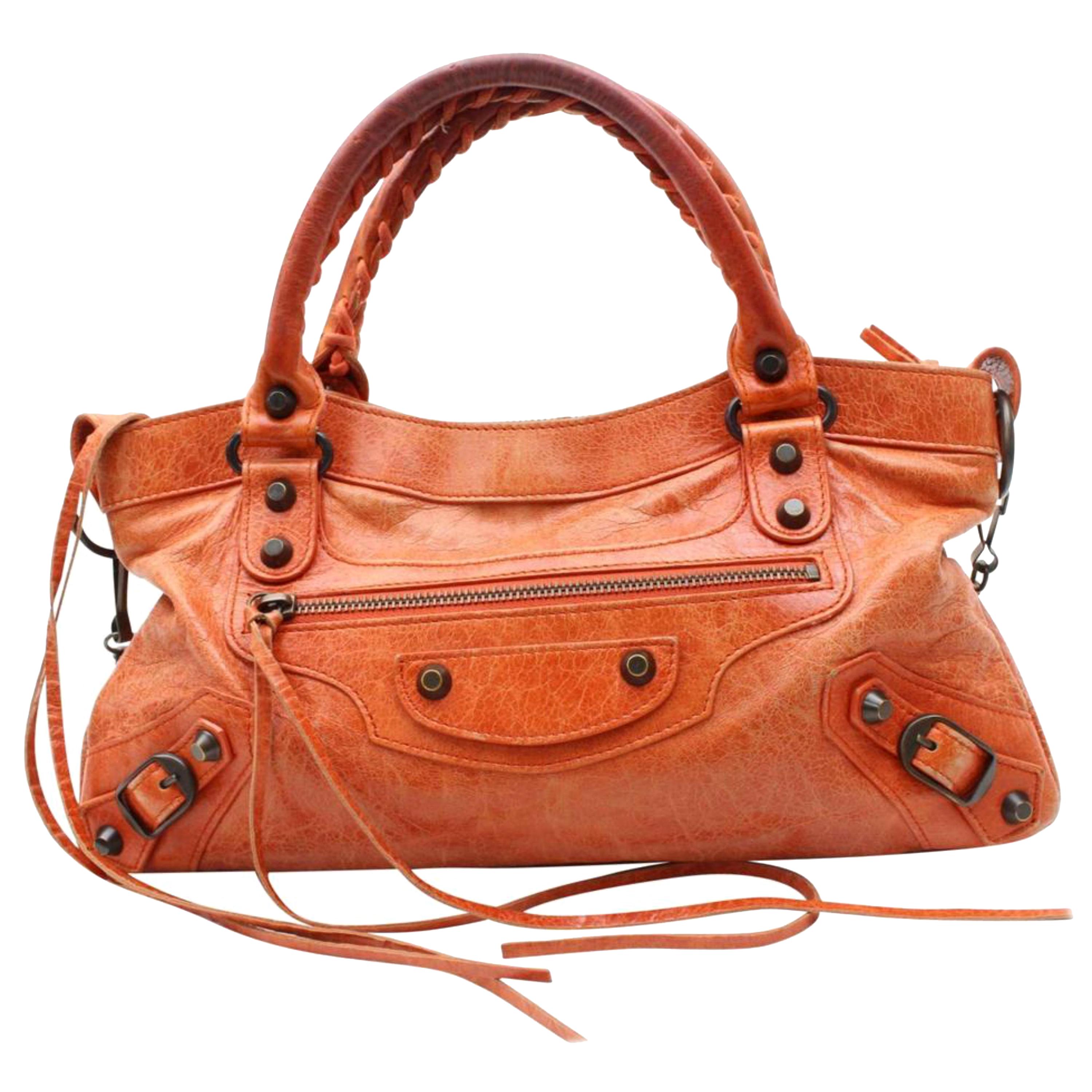 Balenciaga First 2way 868614 Orange Leather Shoulder Bag For Sale