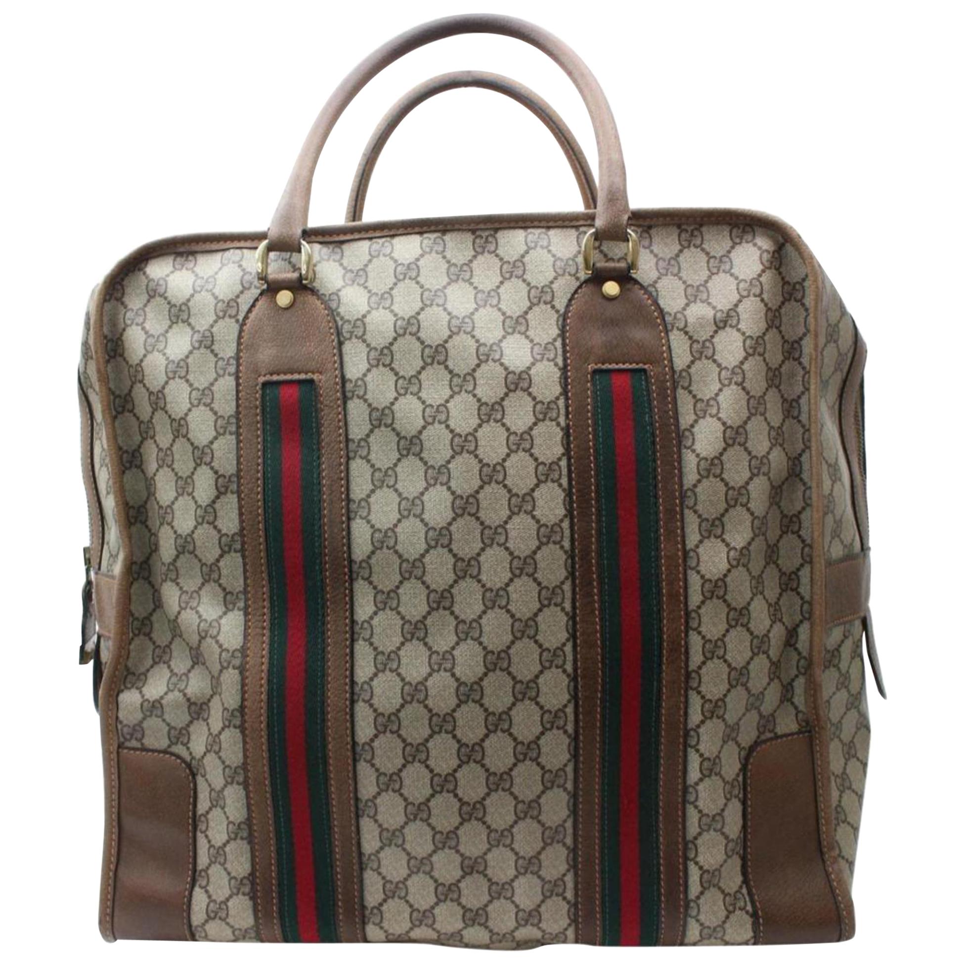 Sold at Auction: Gucci Large Dark Brown Web Boston Leather Bag