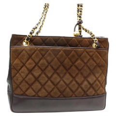 Vintage Chanel Quilted Chain Shopper Tote 869572 Brown Suede Leather Shoulder Bag