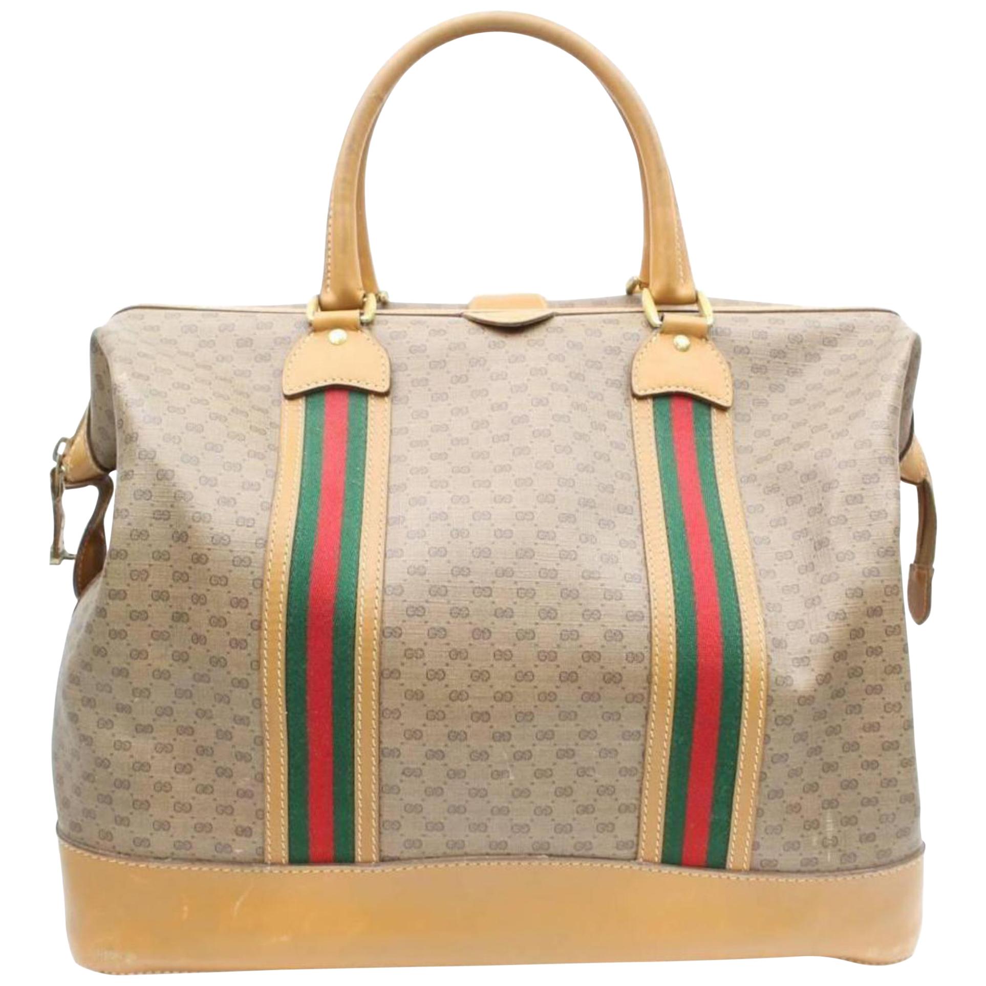 Gucci Boston Sherry Micro Gg Web Duffle 869498 Brown  Canvas Weekend/Travel Bag For Sale