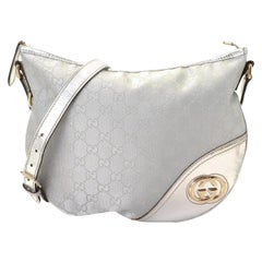 Gucci Britt Interlocking Logo Messenger Hobo 868425 Silver Canvas Cross Body Bag