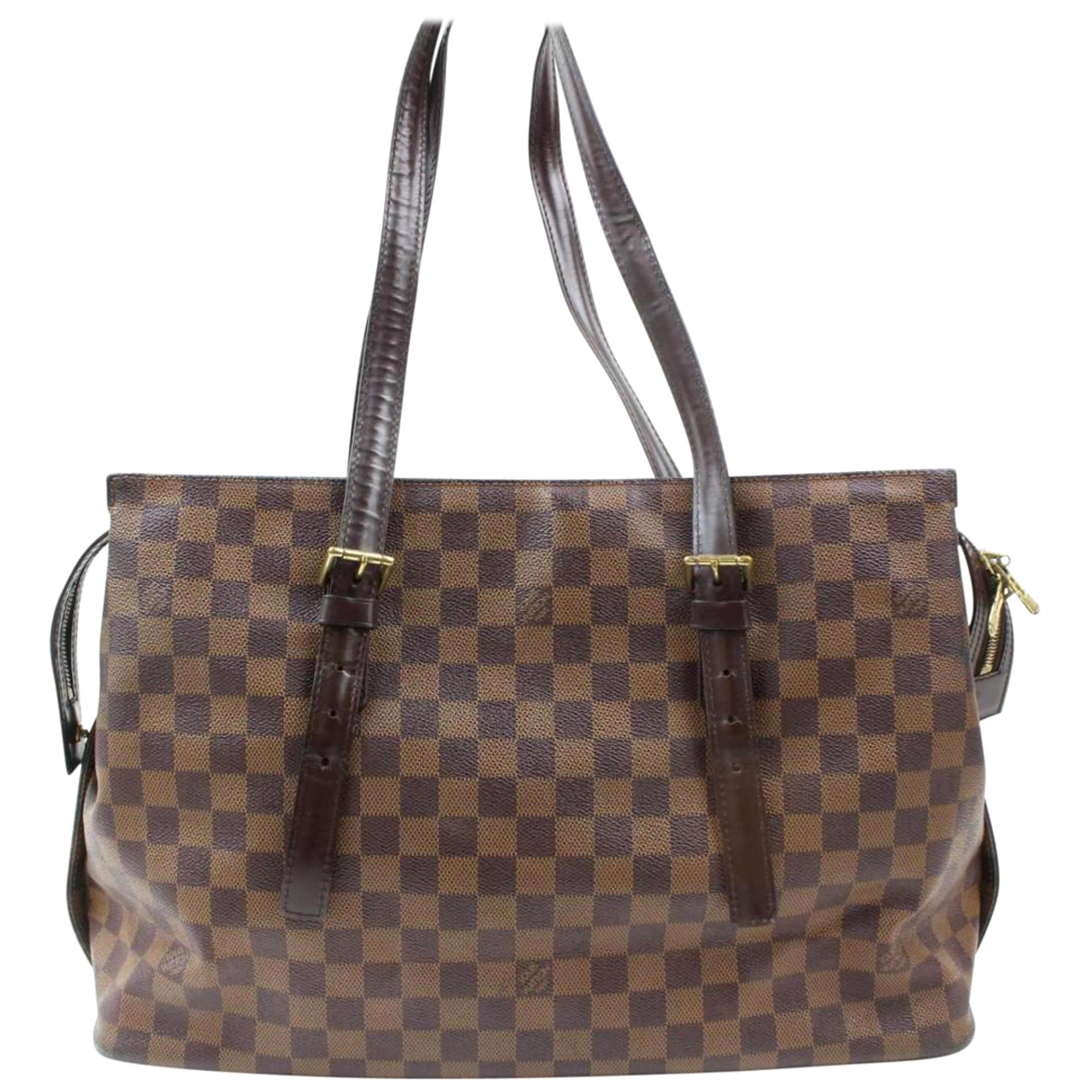 Louis Vuitton Chelsea Damier Ebene Zip 869414 Brown Coated Canvas Tote For Sale