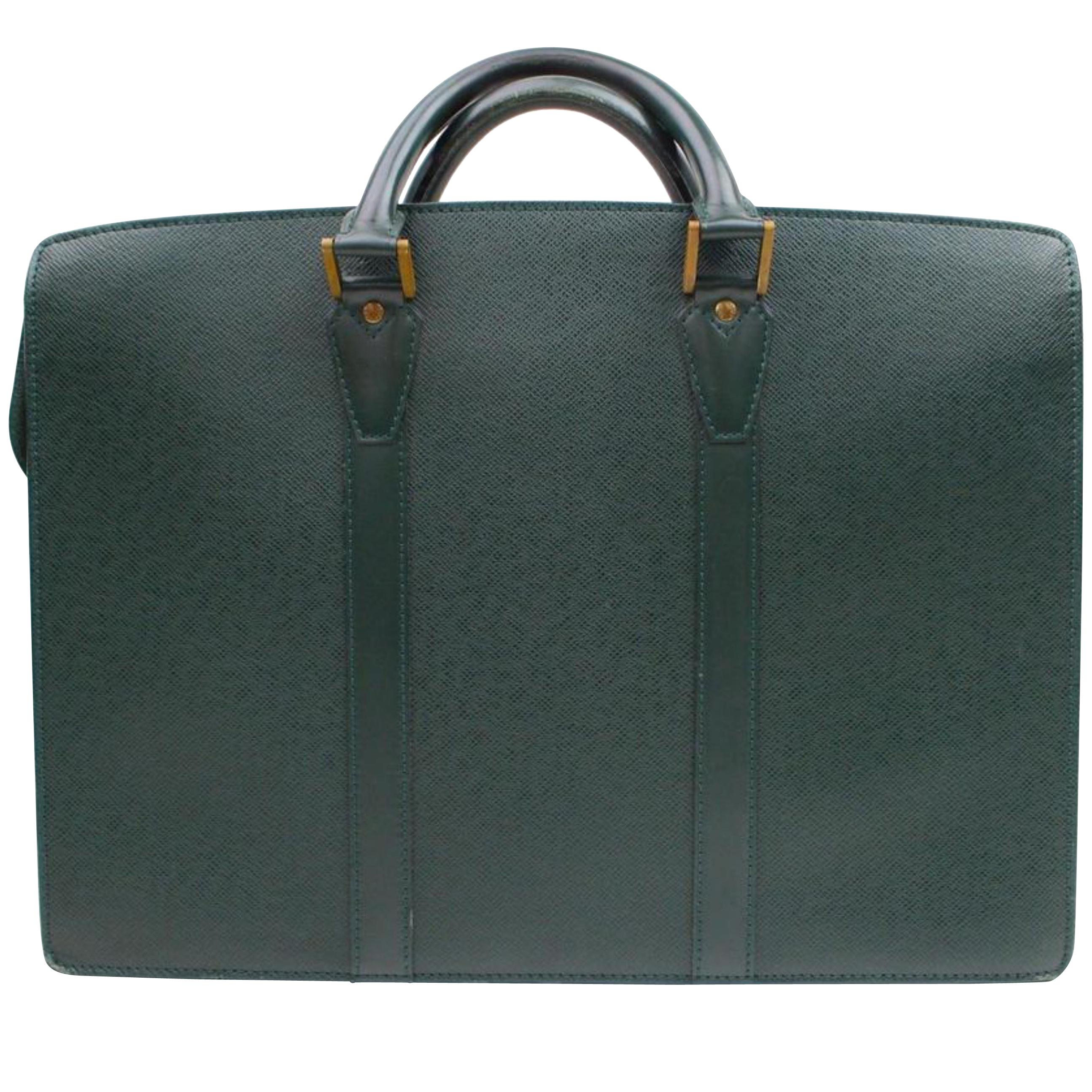 Louis Vuitton Porte Epicea Taiga Documents Lozan 868154 Green Leather Laptop Bag For Sale