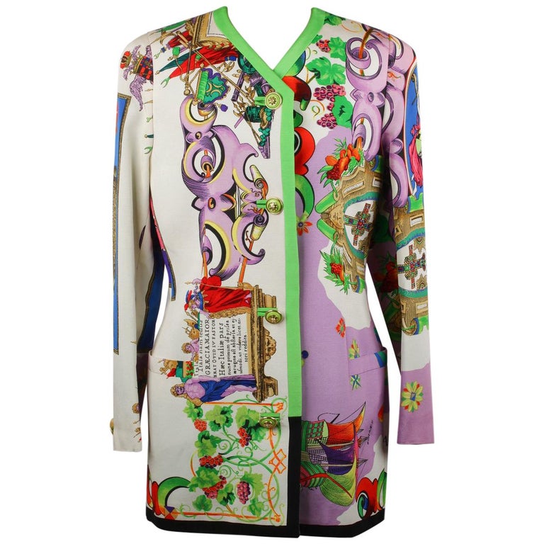 Gianni Versace Vintage Multicolor Collarless Jacket Size 42 For Sale at ...