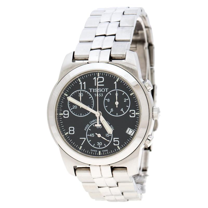 Tissot Black Stainless Steel PR 50 Chronograph J378/478 Men's Wristwatch 38 mm