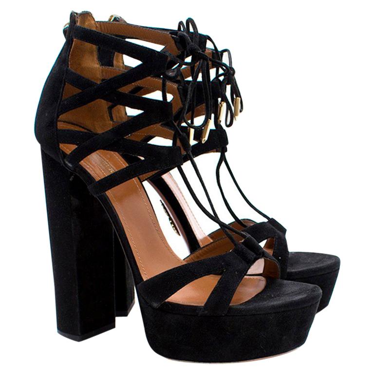 Aquazzura Black Suede Lace-up Platform Heels US 8.5 For Sale at 1stDibs |  aquazzura platform heels