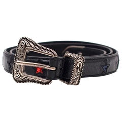 Used Saint Laurent Skinny Leather Star Patch Western Belt