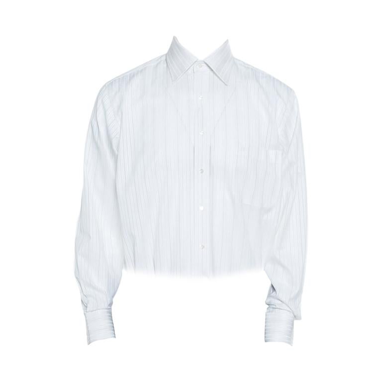 Balmain Off White Striped Cotton Long Sleeve Button Front Two Ply Shirt L