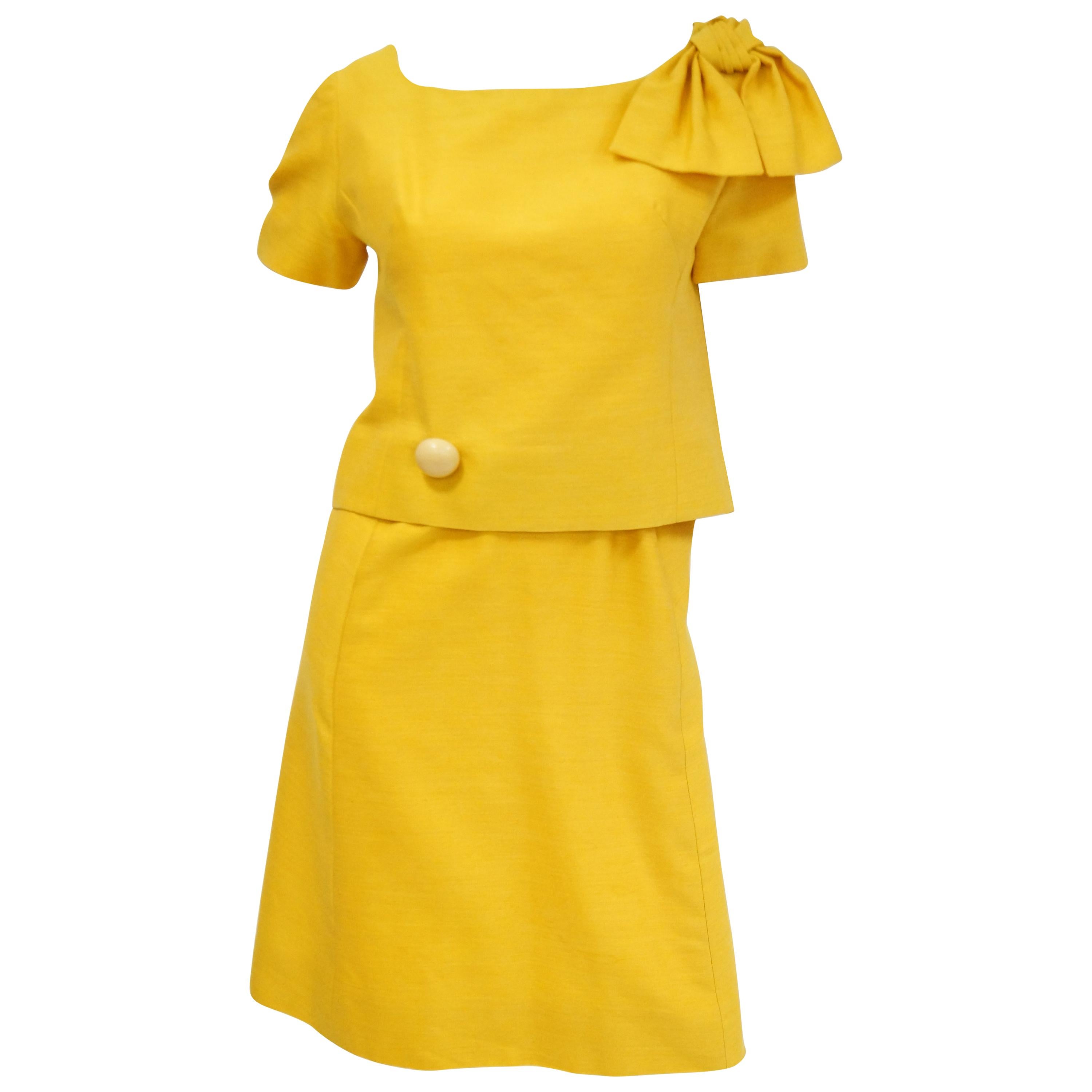  1960s Pierre Cardin Sunshine Yellow Wool Mod Dress For Sale