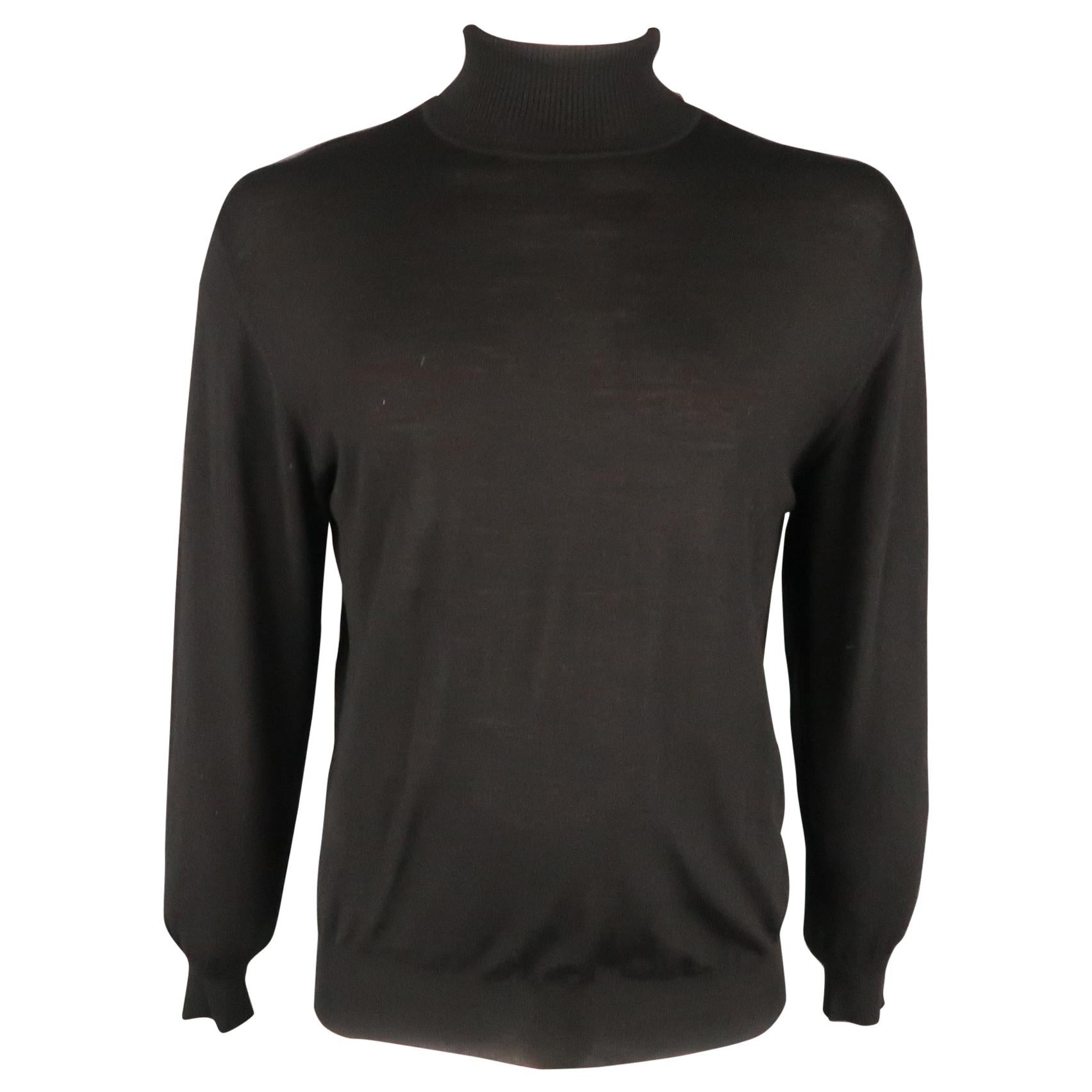BRIONI Size 42 Black Solid Wool Turtleneck Pullover