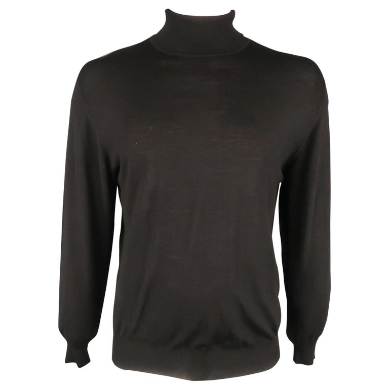 BRIONI Size 42 Black Solid Wool Turtleneck Pullover at 1stdibs