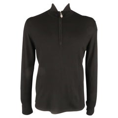 HERMES Größe L Schwarzer Pullover aus massivem Kaschmir / Seide mit halber Reißverschluss