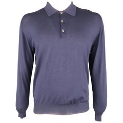 BRIONI Size 42 Navy Solid Wool Buttoned Pullover