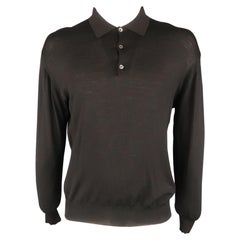 BRIONI Size L Black Solid Wool Buttoned Pullover