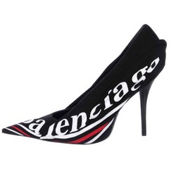 Used Balenciaga NEW Black Red White Logo Sock Evening Heels Pumps in Box