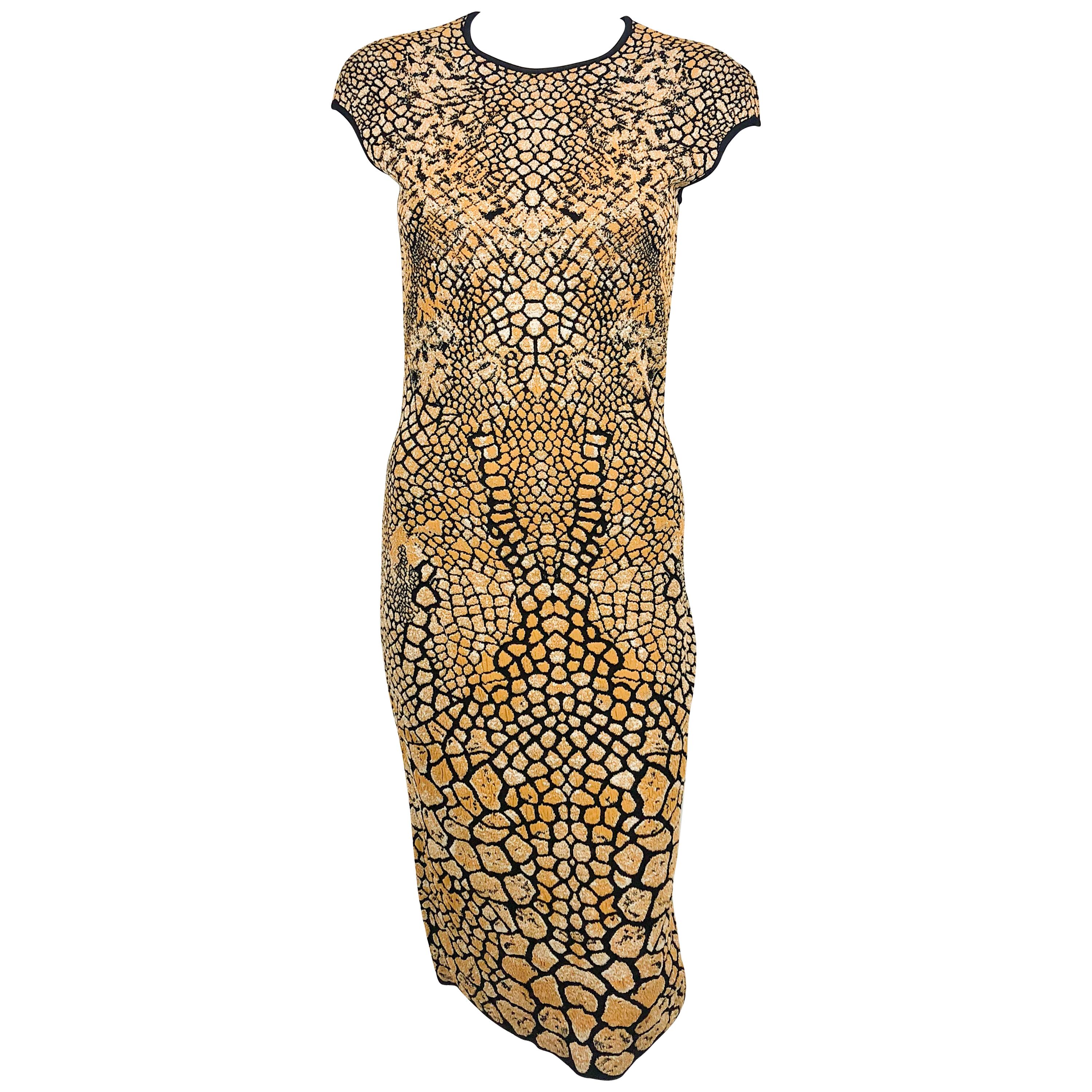 2009 Alexander McQueen Stretch Knit Golden and Black Dress For Sale
