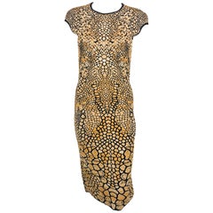 2009 Alexander McQueen Stretch Knit Golden and Black Dress