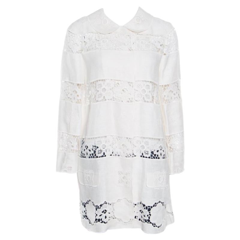 Dolce and Gabbana Off White Floral Embroidered Lace Insert Jacket L