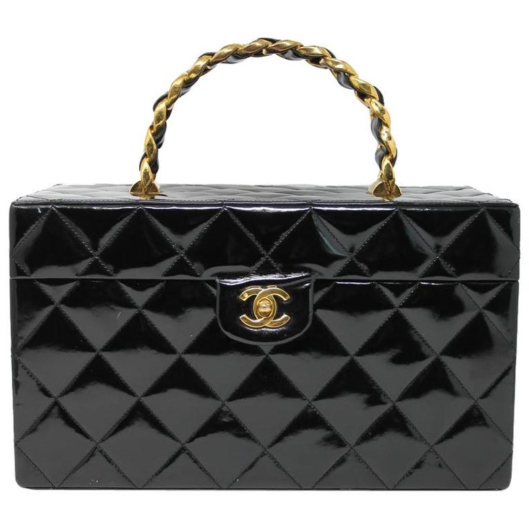 Chanel Patent Black Gold Hardware Beauty Train Case at 1stDibs
