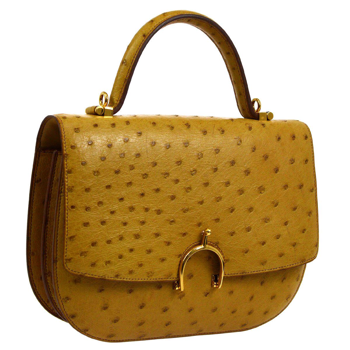 Hermes Rare Mustard Ostrich 2 in 1 Kelly Style Top Handle Satchel Shoulder Flap