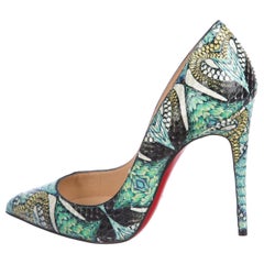 Christian Louboutin NEW Teal Multi Color Python Print Evening Heels Pumps  at 1stDibs