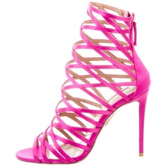 Aquazzura NEU Hot Pink Fuchsia Satin Gladiator Abendsandalen mit ausgeschnittenen Fersen